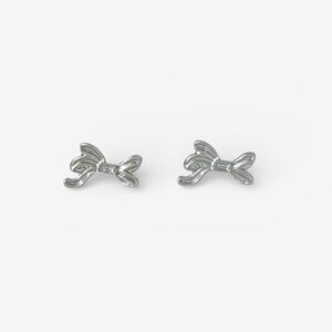 Dainty Silver Tone Bow Earrings Stud Back Hypoallergenic Small Cute New